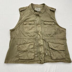 Per Se Vest Womens 3X Olive Green Utility Safari Field Multi Pocket Cotton Cargo